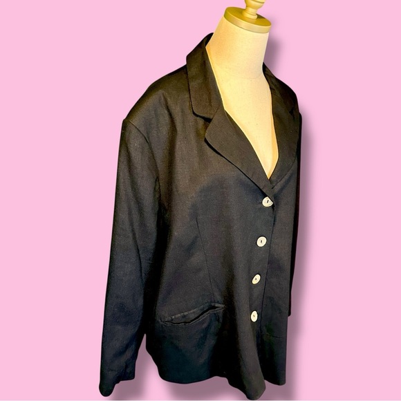 Sandro Vintage Black Linen-Blend Blazer with Pearl Shell Buttons Plus Size 22 - Picture 11 of 14